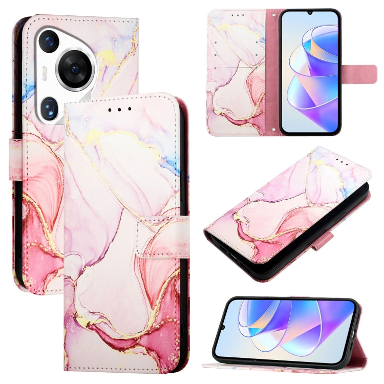 For Huawei Pura 70 Pro / 70 Pro+ PT003 Marble Pattern Flip Leather Phone Case(LS005 Rose Gold) - Huawei Cases by PMC Jewellery | Online Shopping South Africa | PMC Jewellery | Buy Now Pay Later Mobicred