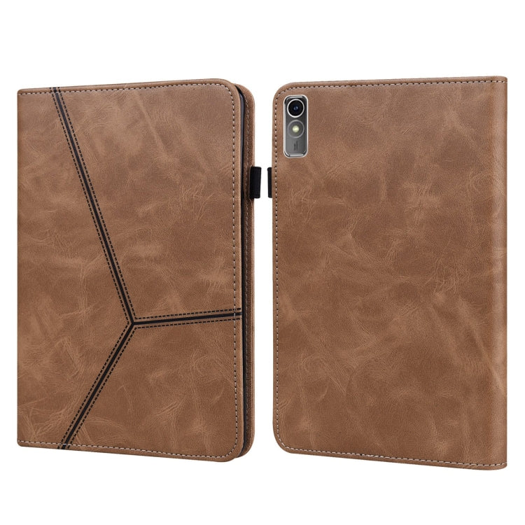 For Lenovo Xiaoxin Pad Pro 12.7 Solid Color Stripe Embossed Leather Tablet Case(Brown) - Lenovo by PMC TechLife | Online Shopping South Africa | PMC TechLife | Buy Now Pay Later Mobicred