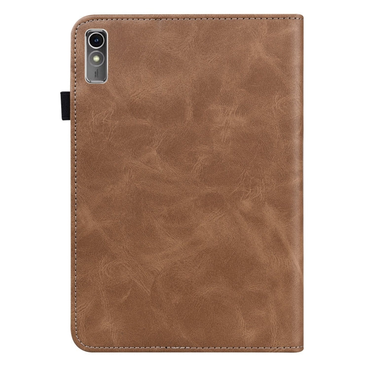 For Lenovo Xiaoxin Pad Pro 12.7 Solid Color Stripe Embossed Leather Tablet Case(Brown) - Lenovo by PMC TechLife | Online Shopping South Africa | PMC TechLife | Buy Now Pay Later Mobicred