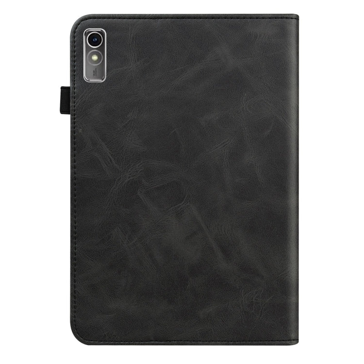 For Lenovo Xiaoxin Pad Pro 12.7 Solid Color Stripe Embossed Leather Tablet Case(Black) - Lenovo by PMC TechLife | Online Shopping South Africa | PMC TechLife | Buy Now Pay Later Mobicred