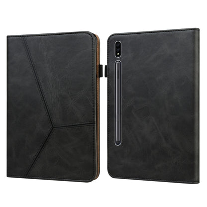 For Samsung Galaxy Tab S7/S8/S9/S9 FE Solid Color Stripe Embossed Leather Tablet Case(Black) - Galaxy Tab S9 FE by PMC Jewellery | Online Shopping South Africa | PMC Jewellery