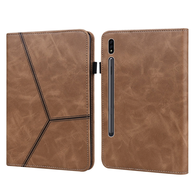 For Samsung Galaxy Tab S7/S8/S9/S9 FE Solid Color Stripe Embossed Leather Tablet Case(Brown) - Galaxy Tab S9 FE by PMC Jewellery | Online Shopping South Africa | PMC Jewellery