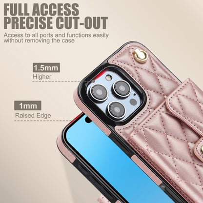 For iPhone 16 Pro Max Crossbody Rhombic Horizontal Wallet Leather Phone Case(Rose Gold) - iPhone 16 Pro Max Cases by PMC Jewellery | Online Shopping South Africa | PMC Jewellery | Buy Now Pay Later Mobicred