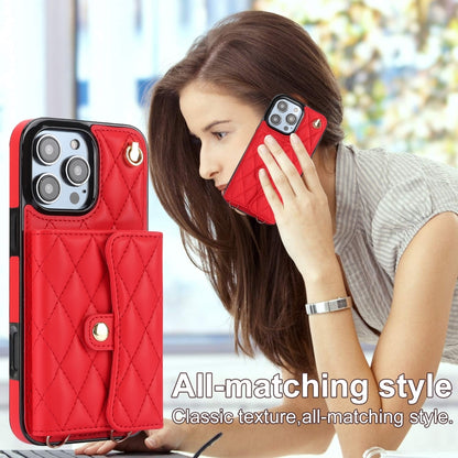 For iPhone 16 Pro Crossbody Rhombic Horizontal Wallet Leather Phone Case(Red) - iPhone 16 Pro Cases by PMC Jewellery | Online Shopping South Africa | PMC Jewellery | Buy Now Pay Later Mobicred