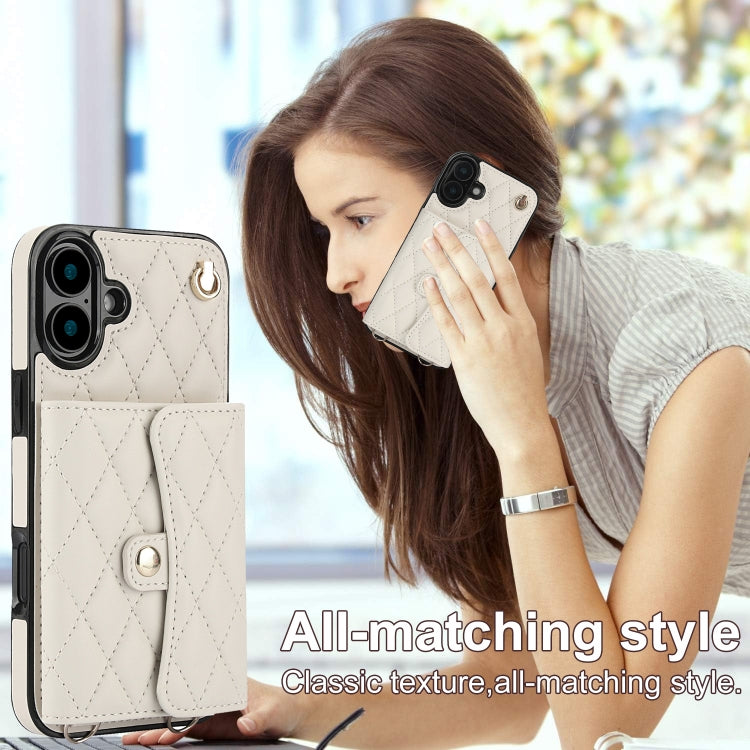 For iPhone 16 Plus Crossbody Rhombic Horizontal Wallet Leather Phone Case(White) - iPhone 16 Plus Cases by PMC Jewellery | Online Shopping South Africa | PMC Jewellery | Buy Now Pay Later Mobicred