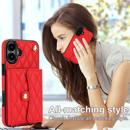 For iPhone 16 Plus Crossbody Rhombic Horizontal Wallet Leather Phone Case(Red) - iPhone 16 Plus Cases by PMC Jewellery | Online Shopping South Africa | PMC Jewellery | Buy Now Pay Later Mobicred