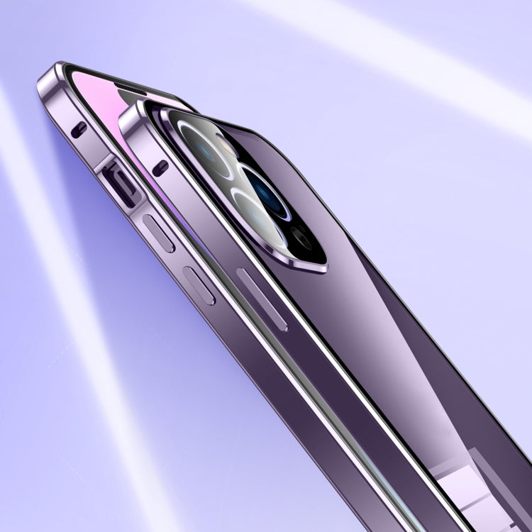 For iPhone 15 Plus Magnetic Double-buckle HD Tempered Glass Phone Case(Blue) - iPhone 15 Plus Cases by PMC TechLife | Online Shopping South Africa | PMC TechLife