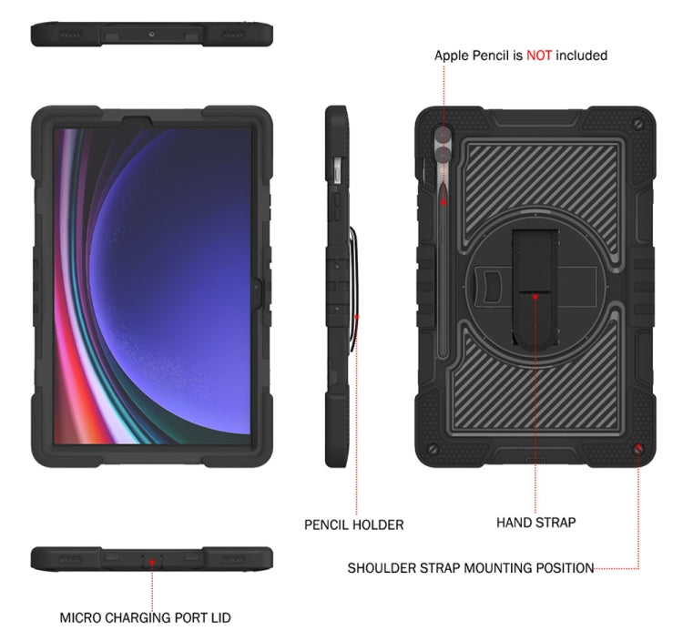 For Samsung Galaxy Tab S9+ 360 Degree Rotation PC Contrast Silicone Tablet Case(Black) - Galaxy Tab S9+ Cases by PMC Jewellery | Online Shopping South Africa | PMC Jewellery | Buy Now Pay Later Mobicred