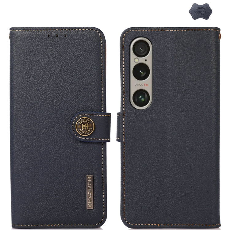 For Sony Xperia 1 VI KHAZNEH Custer Genuine Leather RFID Phone Case(Blue) - Sony Cases by PMC TechLife | Online Shopping South Africa | PMC TechLife | Buy Now Pay Later Mobicred
