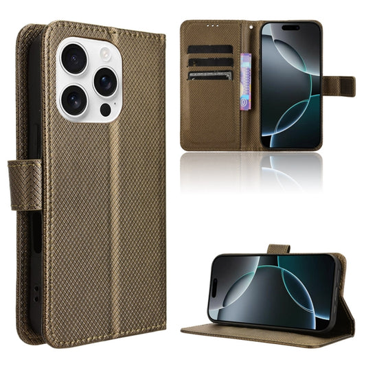 For iPhone 16 Pro Diamond Texture Leather Phone Case(Brown) - iPhone 16 Pro Cases by PMC Jewellery | Online Shopping South Africa | PMC Jewellery | Buy Now Pay Later Mobicred