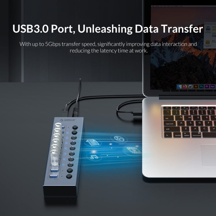 ORICO BT2U3-10AB-GY-BP 10 Ports USB 3.0 HUB with Individual Switches(EU Plug) - USB 3.0 HUB by ORICO | Online Shopping South Africa | PMC Jewellery | Buy Now Pay Later Mobicred