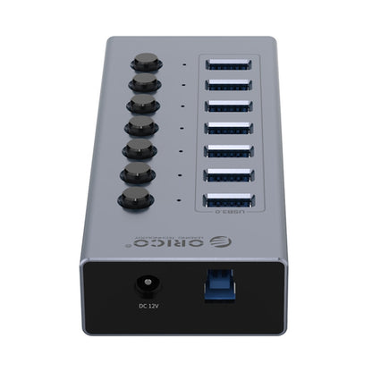 ORICO BT2U3-7AB-GY-BP 7 Ports USB 3.0 HUB with Individual Switches(EU Plug) - USB 3.0 HUB by ORICO | Online Shopping South Africa | PMC Jewellery | Buy Now Pay Later Mobicred