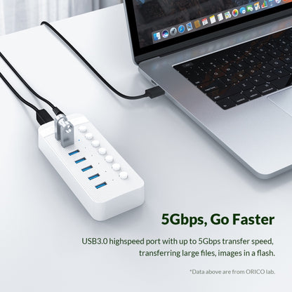 ORICO CT2U3-16AB Plastic Stripes 16 Ports USB 3.0 HUB with Individual Switches, Plug:US Plug(White) - USB 3.0 HUB by ORICO | Online Shopping South Africa | PMC Jewellery | Buy Now Pay Later Mobicred