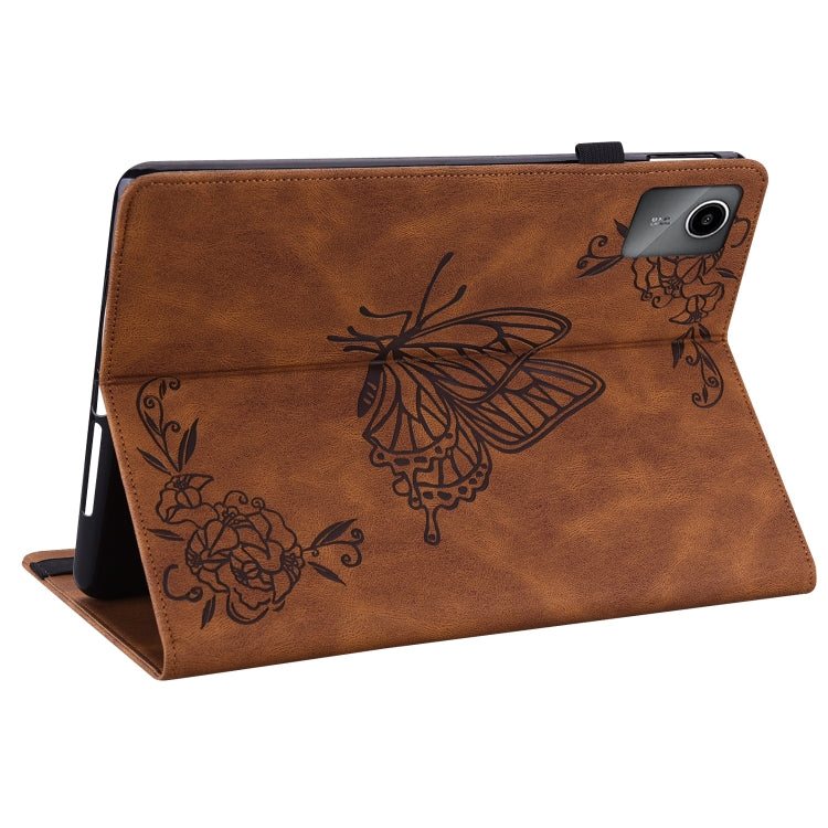 For Lenovo Tab M11/Xiaoxin Pad 11 2024 Butterfly Flower Embossed Leather Tablet Case(Brown) - Lenovo by PMC Jewellery | Online Shopping South Africa | PMC Jewellery | Buy Now Pay Later Mobicred