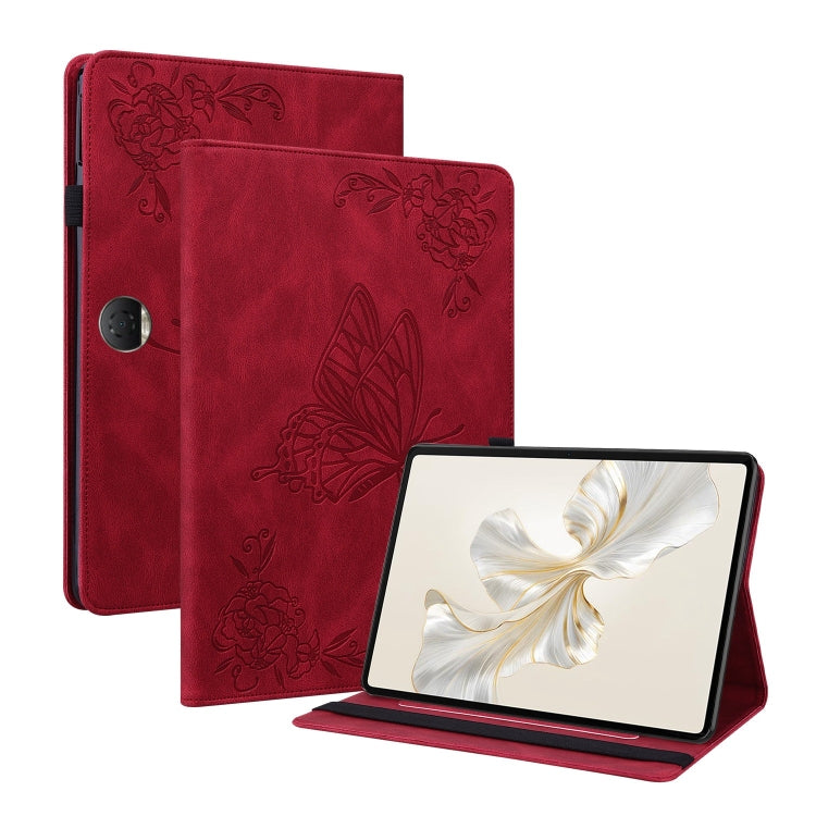 For Honor Pad 9 12.1 Butterfly Flower Embossed Leather Tablet Case(Red) - Honor by PMC TechLife | Online Shopping South Africa | PMC TechLife | Buy Now Pay Later Mobicred