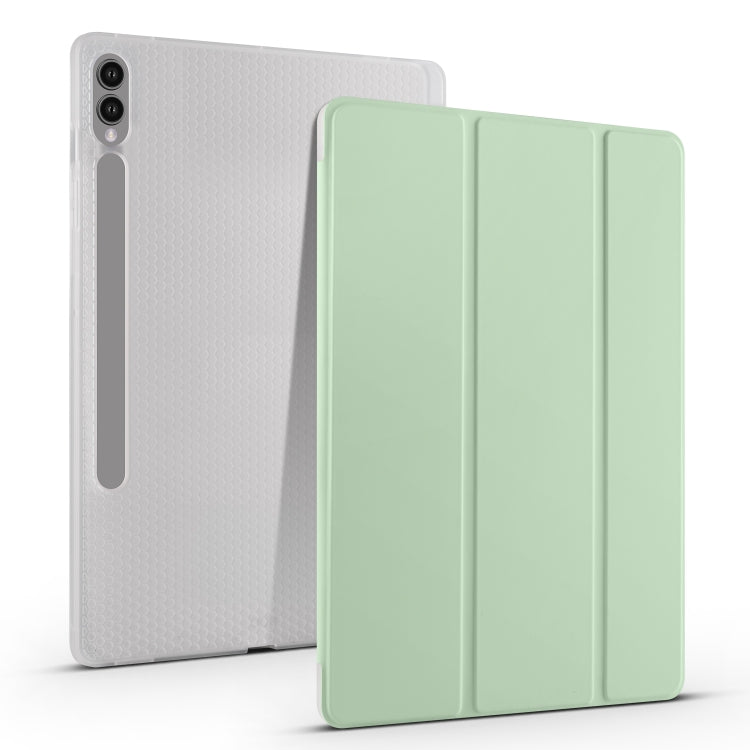 For Samsung Galaxy Tab S10+ / S9+ 3-folding Transparent TPU Smart Leather Tablet Case with Pen Slot(Matcha Green) - Galaxy Tab S9+ Cases by PMC Jewellery | Online Shopping South Africa | PMC Jewellery | Buy Now Pay Later Mobicred