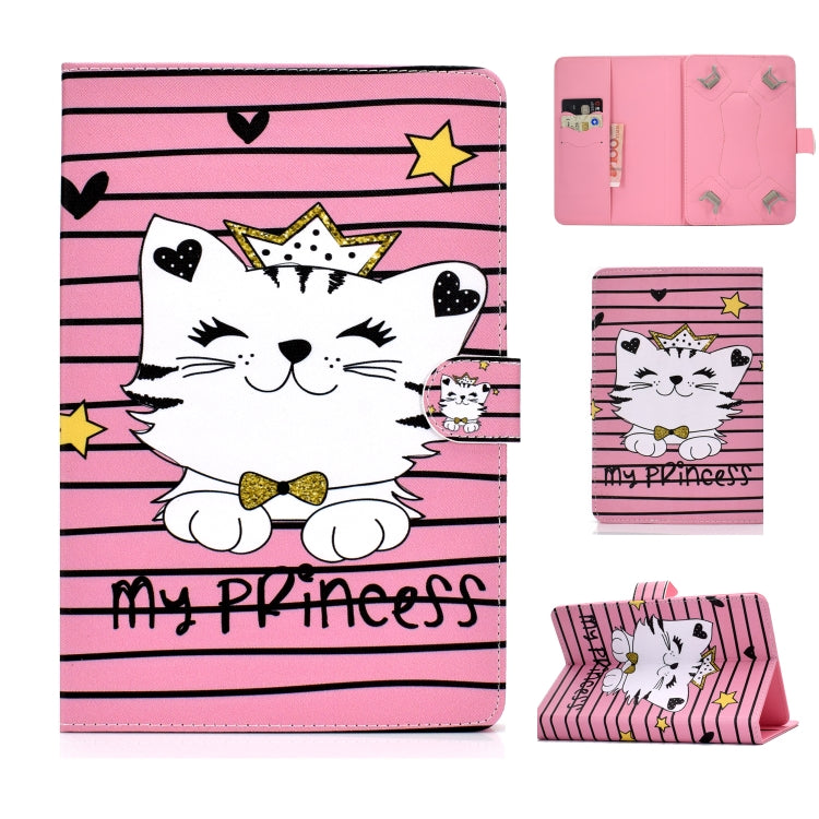 For 10 inch Universal Colored Drawing Pattern Horizontal Flip PU Leather Case with Holder & Card Slots(Crown Cat) - free shipping - PMC TechLife - Order now!