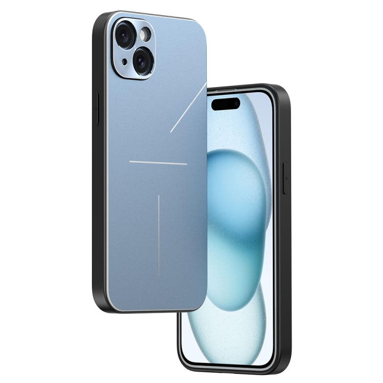 For iPhone 15 R-JUST RJ52 3-Line Style Metal TPU Shockproof Phone Case(Blue) - iPhone 15 Cases by R-JUST | Online Shopping South Africa | PMC Jewellery | Buy Now Pay Later Mobicred