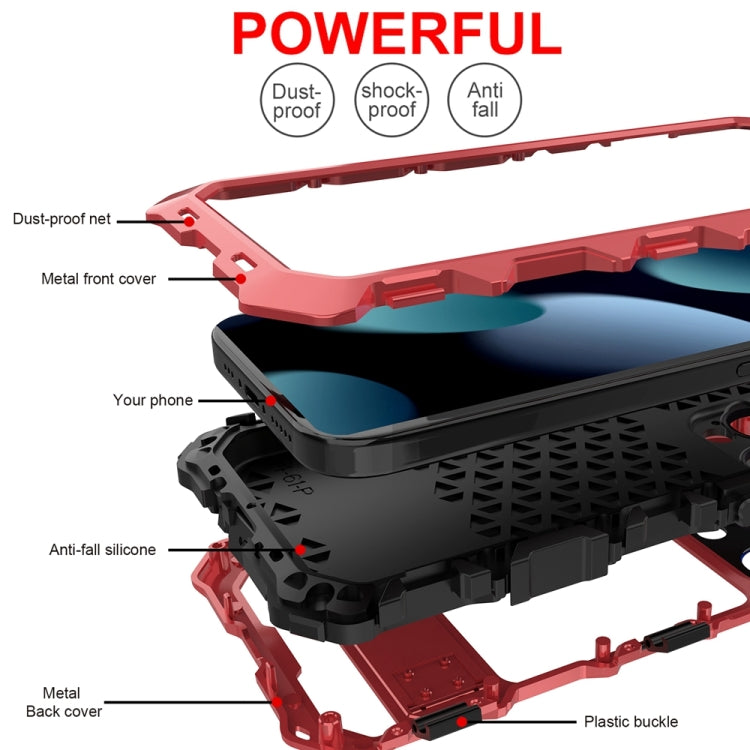 For iPhone 15 Pro Max R-JUST Metal + Silicone + Tempered Glass Life Waterproof Phone Case with Holder(Red) - iPhone 15 Pro Max Cases by R-JUST | Online Shopping South Africa | PMC Jewellery