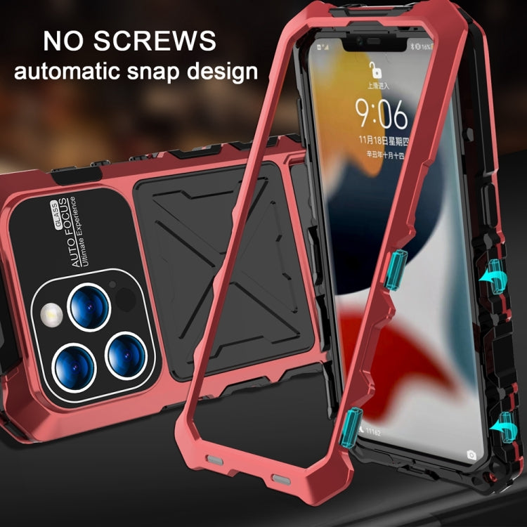 For iPhone 15 Pro R-JUST Metal + Silicone + Tempered Glass Life Waterproof Phone Case with Holder(Red) - iPhone 15 Pro Cases by R-JUST | Online Shopping South Africa | PMC Jewellery