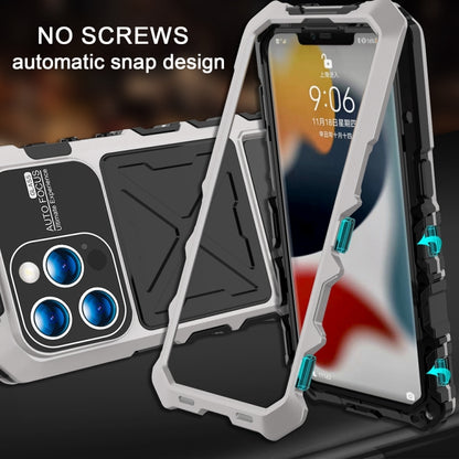 For iPhone 15 Pro R-JUST Metal + Silicone + Tempered Glass Life Waterproof Phone Case with Holder(Silver) - iPhone 15 Pro Cases by R-JUST | Online Shopping South Africa | PMC Jewellery