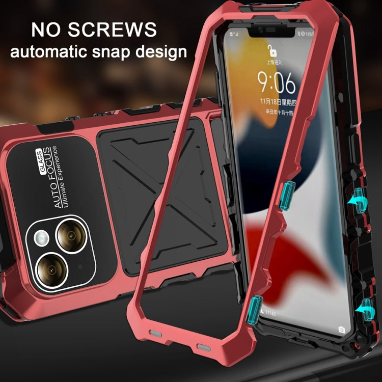 For iPhone 15 Plus R-JUST Metal + Silicone + Tempered Glass Life Waterproof Phone Case with Holder(Red) - iPhone 15 Plus Cases by R-JUST | Online Shopping South Africa | PMC Jewellery