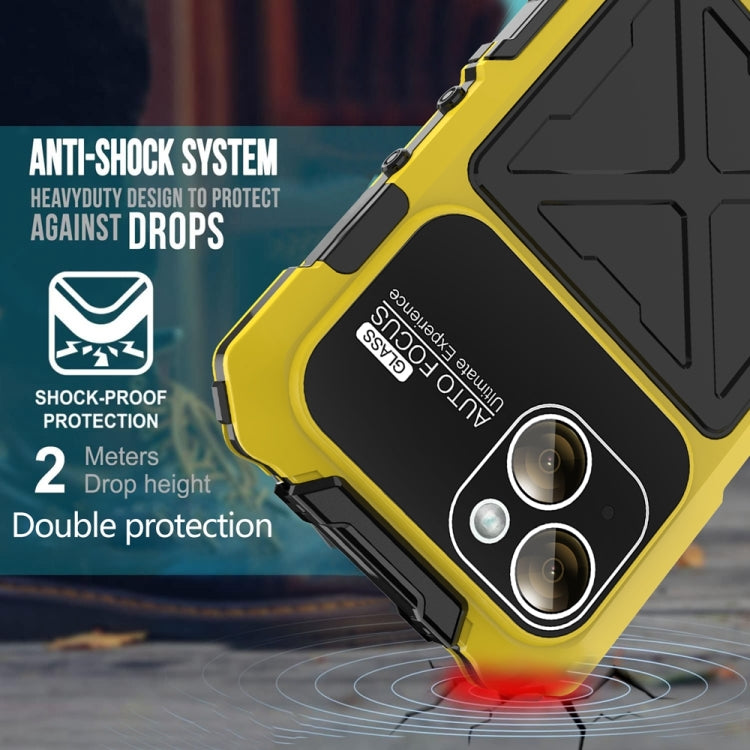 For iPhone 15 R-JUST Metal + Silicone + Tempered Glass Life Waterproof Phone Case with Holder(Yellow) - iPhone 15 Cases by R-JUST | Online Shopping South Africa | PMC Jewellery