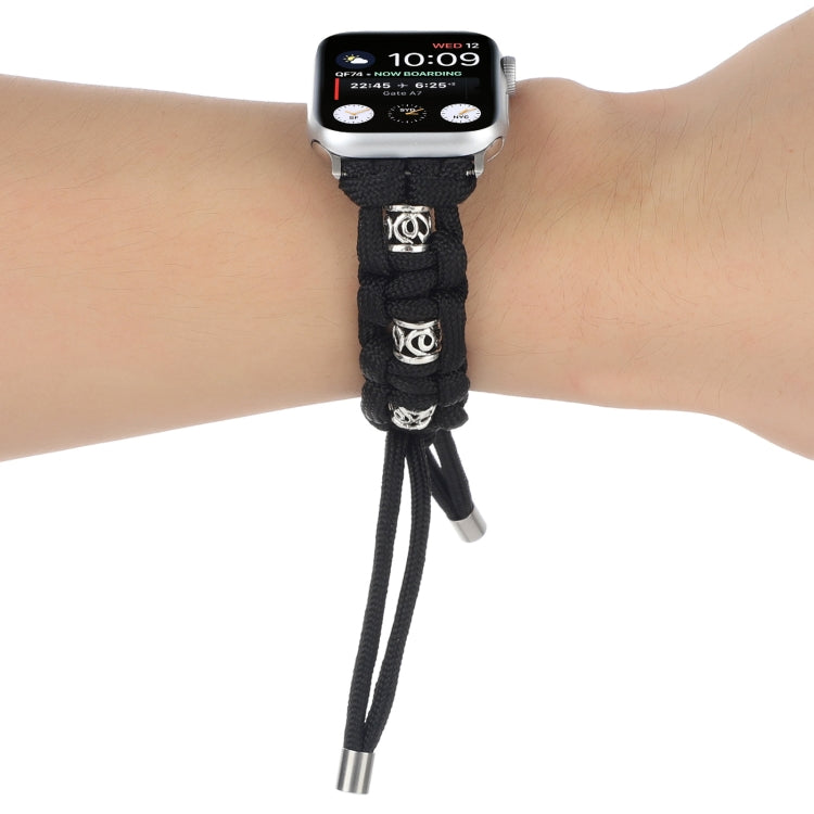 For Apple Watch 38mm Silk Silver Beads Braided Watch Band(Black) - free shipping - PMC TechLife - Order now!