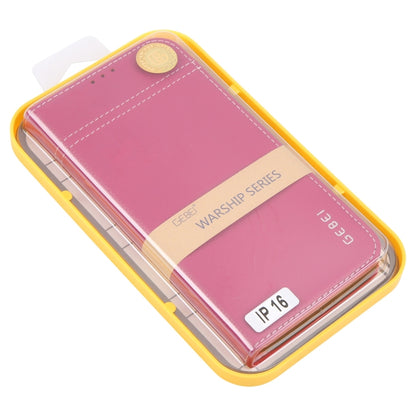 For iPhone 16 GEBEI Top-grain Horizontal Flip Leather Phone Case(Rose Red) - iPhone 16 Cases by GEBEI | Online Shopping South Africa | PMC Jewellery | Buy Now Pay Later Mobicred