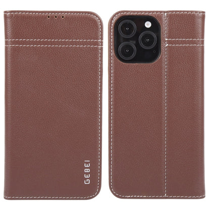 For iPhone 16 Pro Max GEBEI Top-grain Horizontal Flip Leather Phone Case(Brown) - iPhone 16 Pro Max Cases by GEBEI | Online Shopping South Africa | PMC Jewellery | Buy Now Pay Later Mobicred