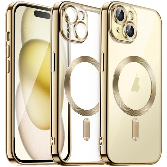 For iPhone 15 Magsafe Magnetic Transparent Electroplated TPU Phone Case(Gold) - iPhone 15 Cases by PMC Jewellery | Online Shopping South Africa | PMC Jewellery