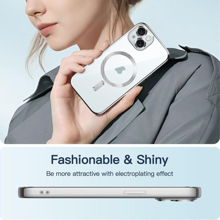 For iPhone 15 Plus Magsafe Magnetic Transparent Electroplated TPU Phone Case(Silver) - iPhone 15 Plus Cases by PMC TechLife | Online Shopping South Africa | PMC TechLife