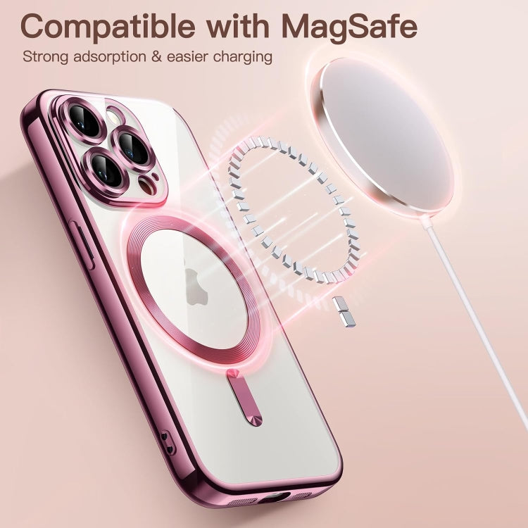 For iPhone 15 Pro Magsafe Magnetic Transparent Electroplated TPU Phone Case(Pink) - iPhone 15 Pro Cases by PMC Jewellery | Online Shopping South Africa | PMC Jewellery