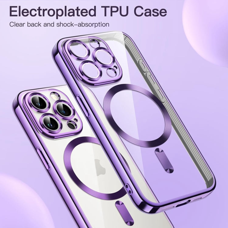 For iPhone 14 Pro Magsafe Magnetic Transparent Electroplated TPU Phone Case(Purple) - iPhone 14 Pro Cases by PMC Jewellery | Online Shopping South Africa | PMC Jewellery