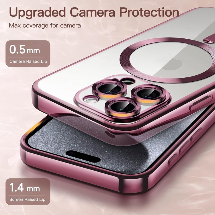 For iPhone 16 Pro Max Transparent Electroplated Magsafe Magnetic TPU Phone Case(Pink) - iPhone 16 Pro Max Cases by PMC Jewellery | Online Shopping South Africa | PMC Jewellery | Buy Now Pay Later Mobicred