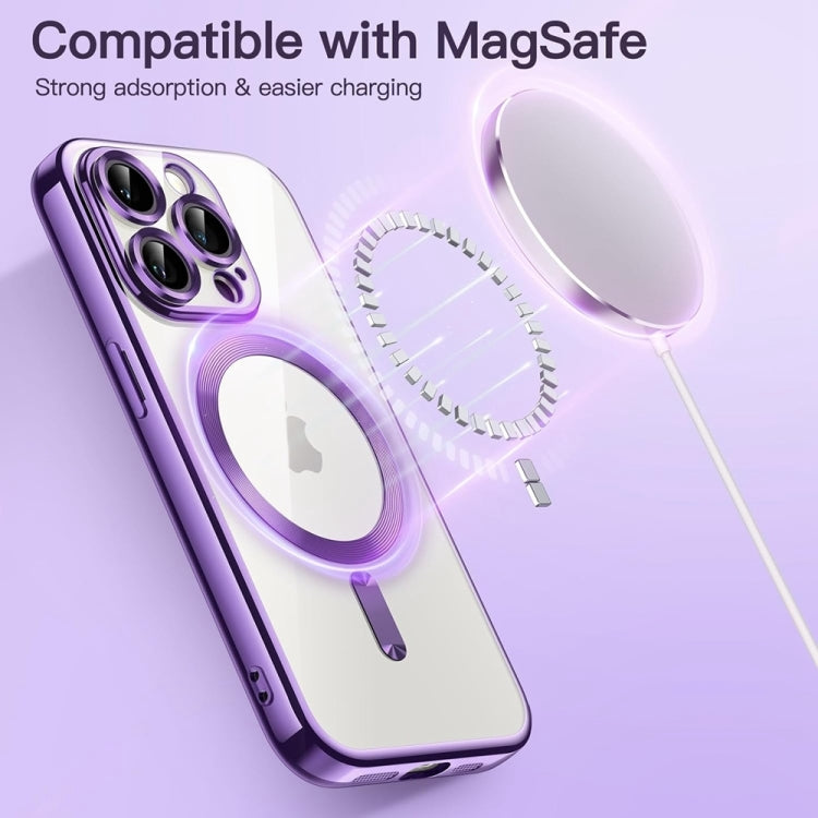 For iPhone 16 Transparent Electroplated Magsafe Magnetic TPU Phone Case(Purple) - iPhone 16 Cases by PMC Jewellery | Online Shopping South Africa | PMC Jewellery | Buy Now Pay Later Mobicred