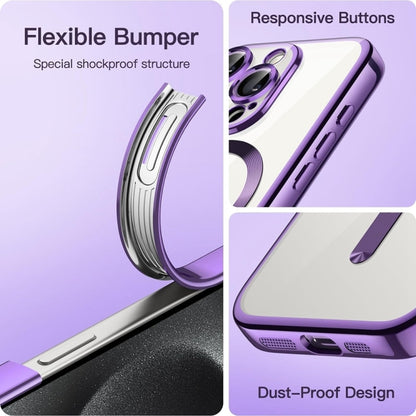 For iPhone 16 Transparent Electroplated Magsafe Magnetic TPU Phone Case(Purple) - iPhone 16 Cases by PMC Jewellery | Online Shopping South Africa | PMC Jewellery | Buy Now Pay Later Mobicred