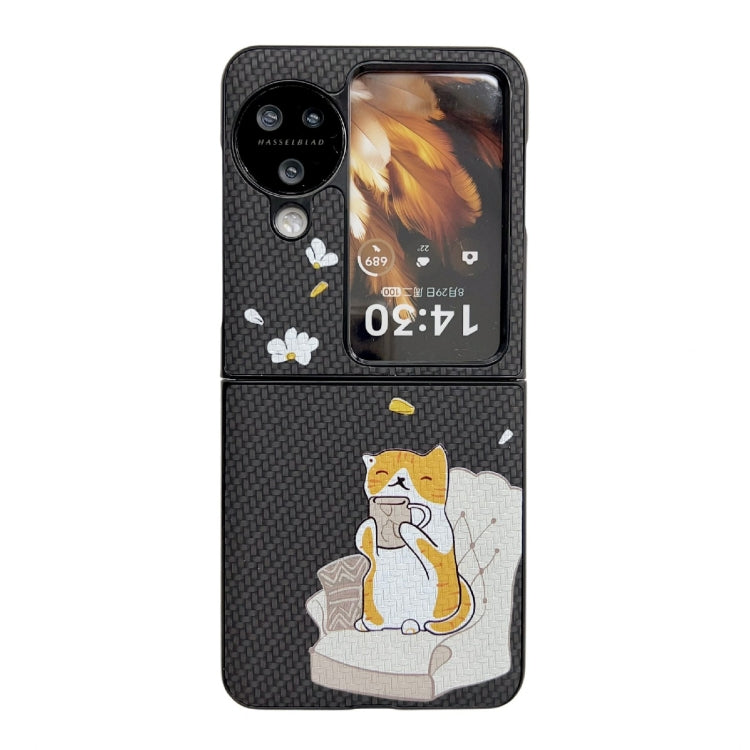 For OPPO Find N3 Flip Braided Texture Colored Drawing Pattern Phone Case(Black Coffee Cat) - OPPO Cases by PMC TechLife | Online Shopping South Africa | PMC TechLife | Buy Now Pay Later Mobicred
