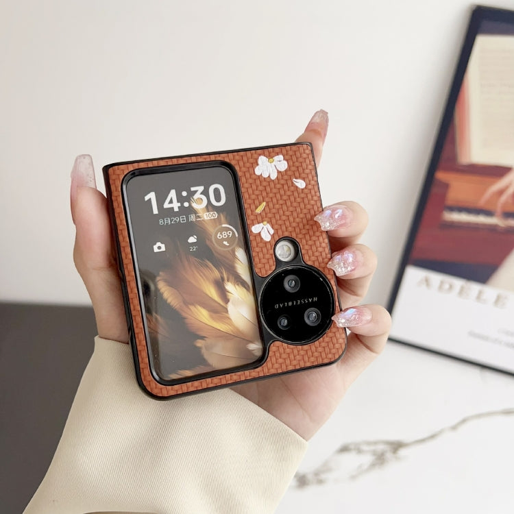 For OPPO Find N3 Flip Braided Texture Colored Drawing Pattern Phone Case(Black Coffee Cat) - OPPO Cases by PMC TechLife | Online Shopping South Africa | PMC TechLife | Buy Now Pay Later Mobicred