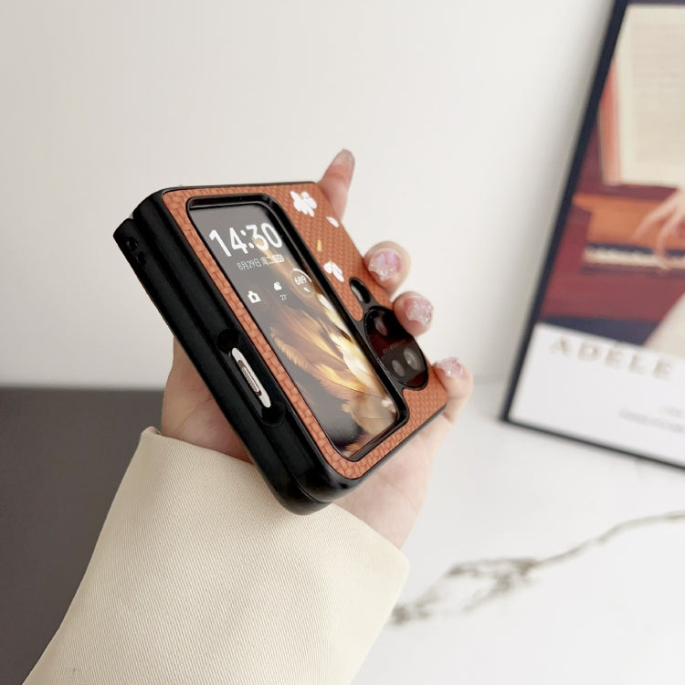 For OPPO Find N3 Flip Braided Texture Colored Drawing Pattern Phone Case(Black Coffee Cat) - OPPO Cases by PMC TechLife | Online Shopping South Africa | PMC TechLife | Buy Now Pay Later Mobicred