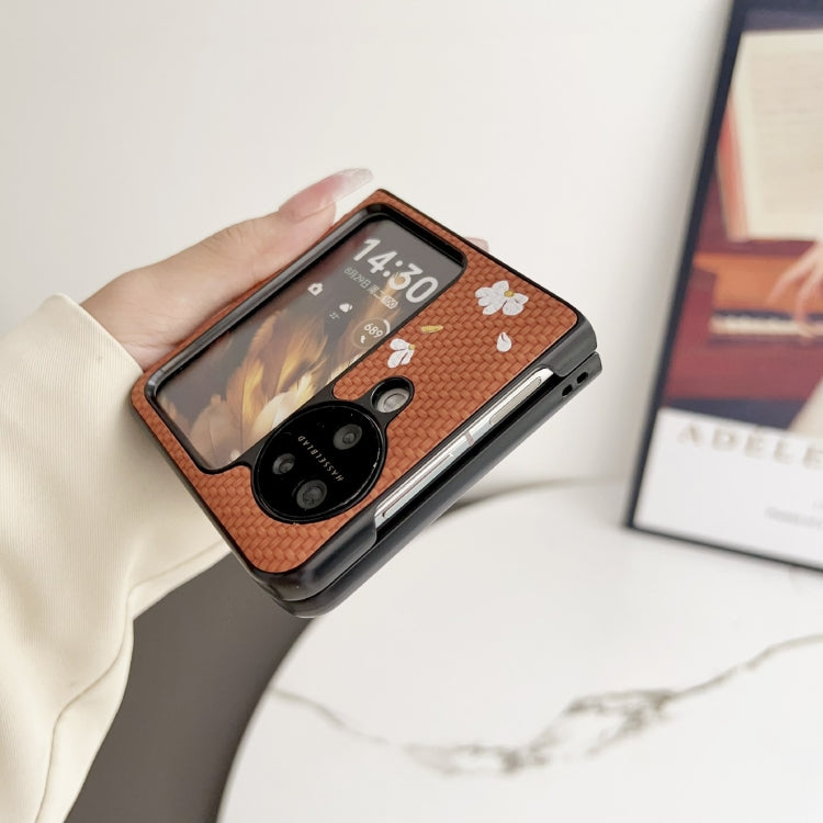 For OPPO Find N3 Flip Braided Texture Colored Drawing Pattern Phone Case(Black Coffee Cat) - OPPO Cases by PMC TechLife | Online Shopping South Africa | PMC TechLife | Buy Now Pay Later Mobicred