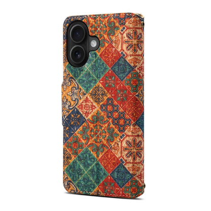 For iPhone 16 Denior Flower Language Series Cork Fabric Oil Edge Leather Phone Case(Winter) - iPhone 16 Cases by Denior | Online Shopping South Africa | PMC Jewellery | Buy Now Pay Later Mobicred