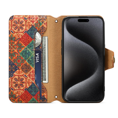 For iPhone 16 Plus Denior Flower Language Series Cork Fabric Oil Edge Leather Phone Case(Winter) - iPhone 16 Plus Cases by Denior | Online Shopping South Africa | PMC Jewellery | Buy Now Pay Later Mobicred