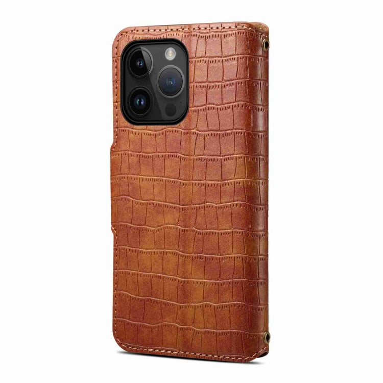 For iPhone 15 Pro Max Denior Crocodile Texture Oil Edge Leather Phone Case(Brown) - iPhone 15 Pro Max Cases by Denior | Online Shopping South Africa | PMC Jewellery | Buy Now Pay Later Mobicred