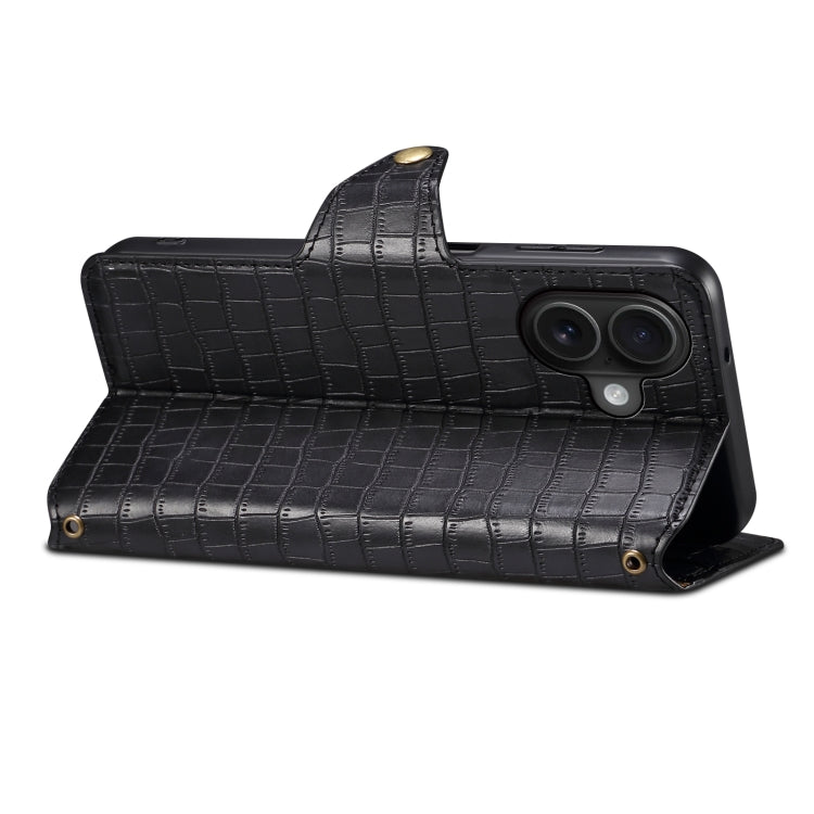 For iPhone 16 Denior Crocodile Texture Oil Edge Leather Phone Case(Black) - free shipping - PMC Jewellery - Order now!