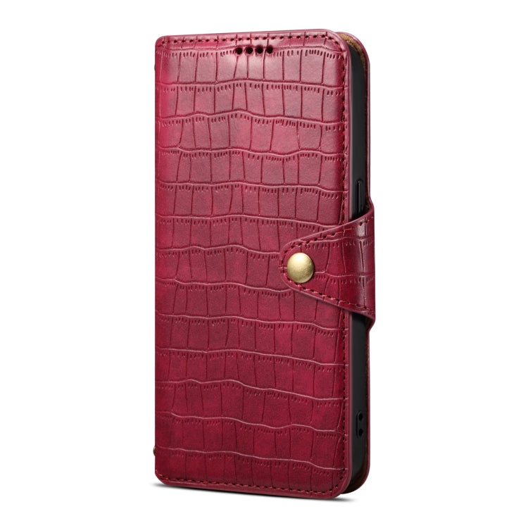 For iPhone 16 Plus Denior Crocodile Texture Oil Edge Leather Phone Case(Rose Red) - iPhone 16 Plus Cases by Denior | Online Shopping South Africa | PMC Jewellery | Buy Now Pay Later Mobicred