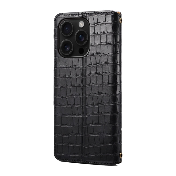 For iPhone 16 Pro Denior Crocodile Texture Oil Edge Leather Phone Case(Black) - free shipping - PMC Jewellery - Order now!