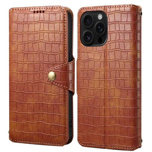 For iPhone 16 Pro Max Denior Crocodile Texture Oil Edge Leather Phone Case(Brown) - iPhone 16 Pro Max Cases by Denior | Online Shopping South Africa | PMC Jewellery | Buy Now Pay Later Mobicred