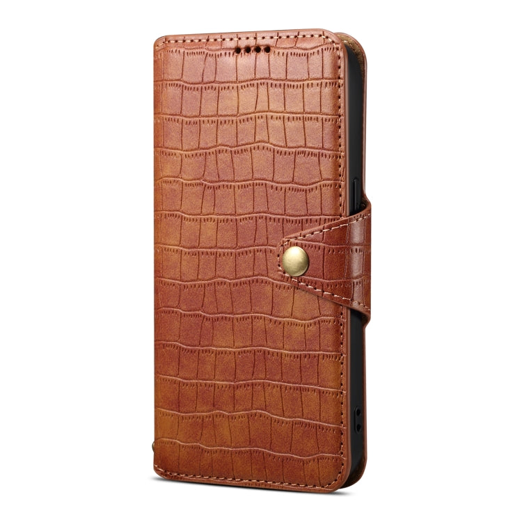 For iPhone 16 Pro Max Denior Crocodile Texture Oil Edge Leather Phone Case(Brown) - iPhone 16 Pro Max Cases by Denior | Online Shopping South Africa | PMC Jewellery | Buy Now Pay Later Mobicred