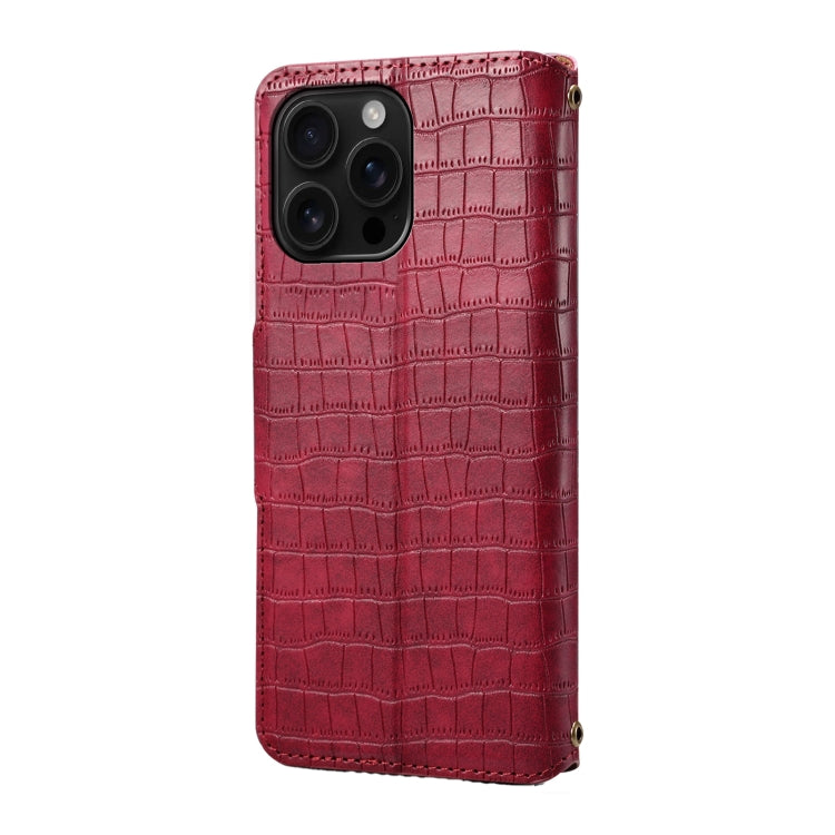 For iPhone 16 Pro Max Denior Crocodile Texture Oil Edge Leather Phone Case(Rose Red) - iPhone 16 Pro Max Cases by Denior | Online Shopping South Africa | PMC Jewellery | Buy Now Pay Later Mobicred